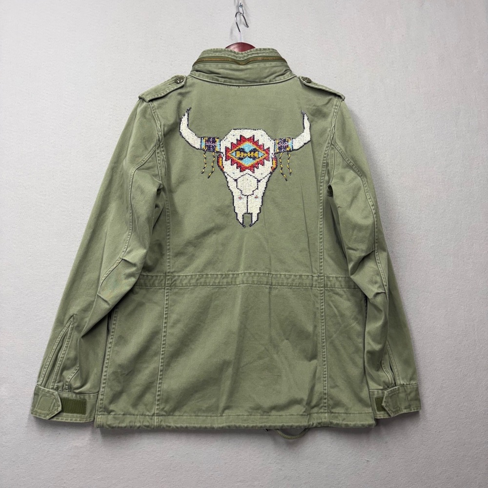Denim & Supply Ralph Lauren Field Jacket Womens L Green Beaded Skull Military
